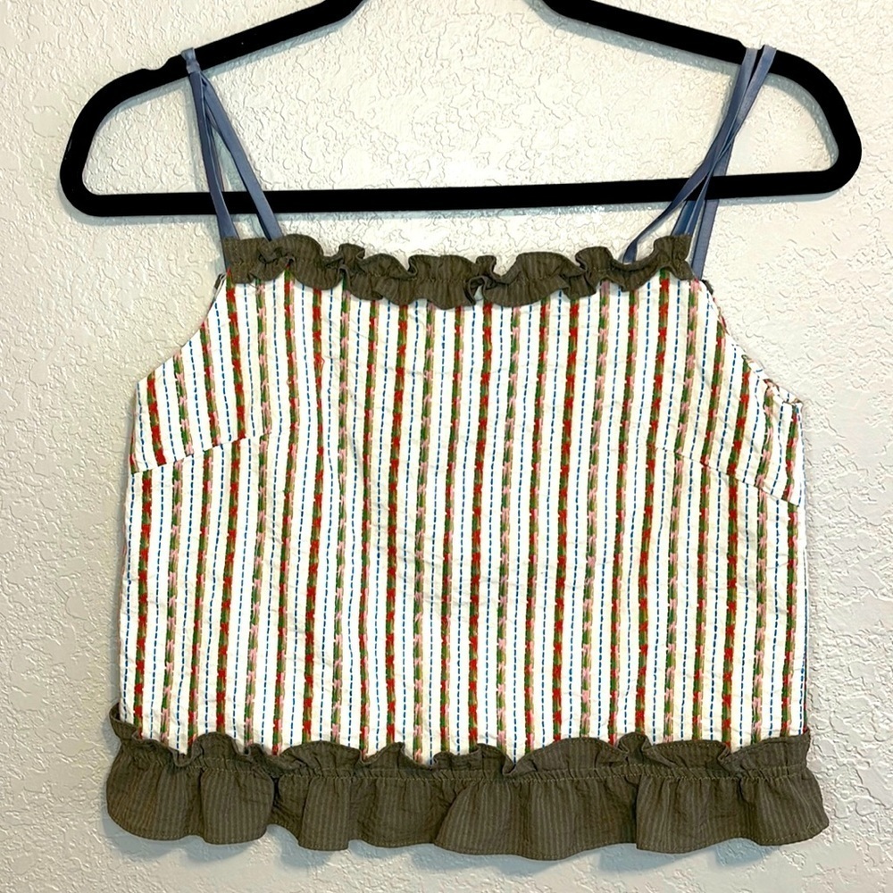 Until Eighty Colorful Embroidered Adjustable Crop Top